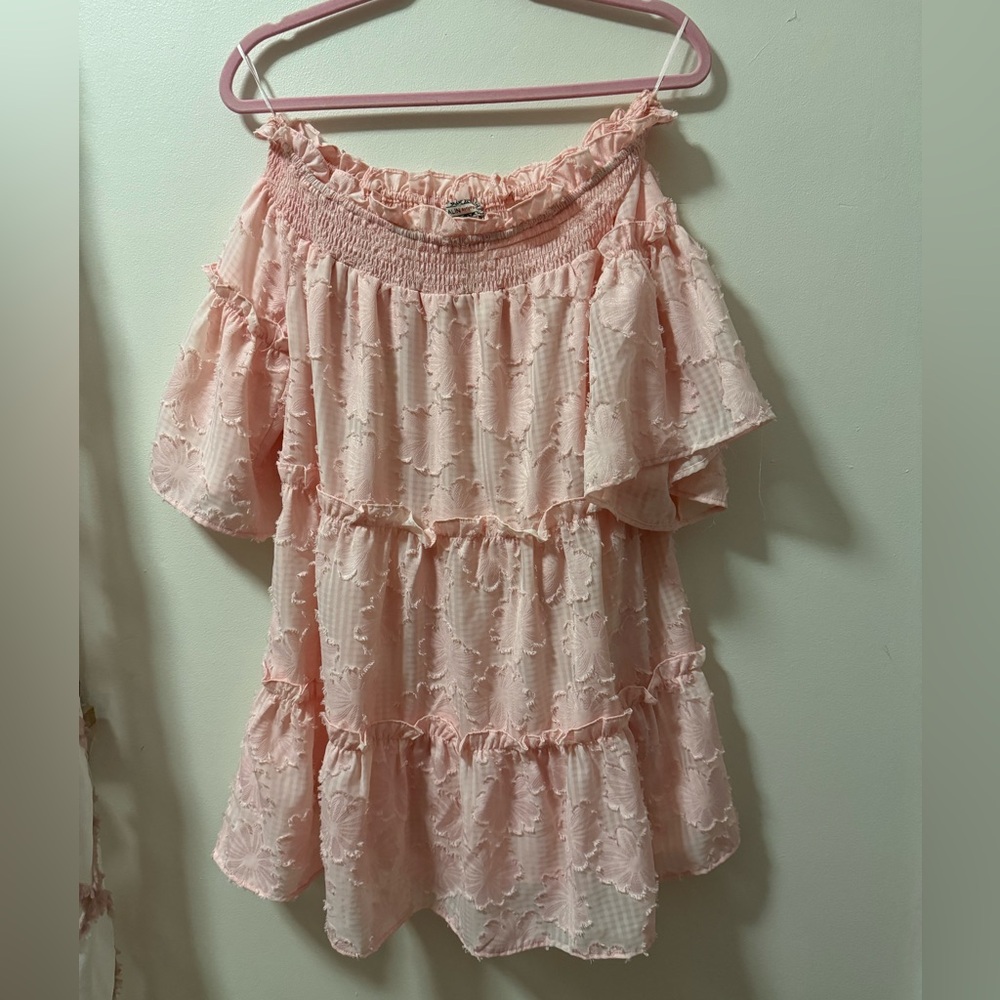 A Calin by Flying Tomato Pink Flounce Off The Shoulder Dress Mid length